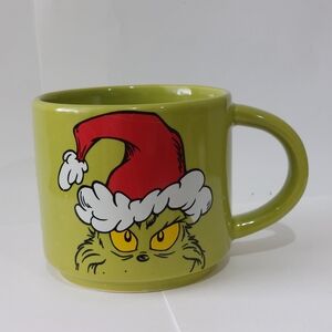 Grinch Holiday Ceramic Mug - Lime Green with Red Santa Hat Graphic